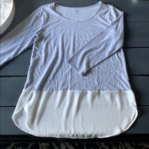 Mixed material grey scoop hem tunic